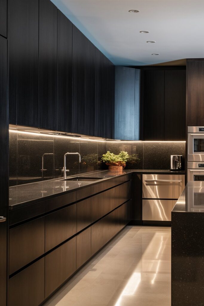 sleek black kitchen cabinetry